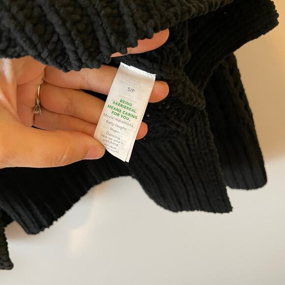 NWT Aerie Cable Car Quarter Zip Sweater Black Chenille size S - Picture 10 of 13